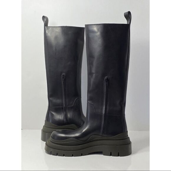 Bottega Veneta Tire rubber-trimmed leather zip knee boots size 40 - Picture 5 of 12